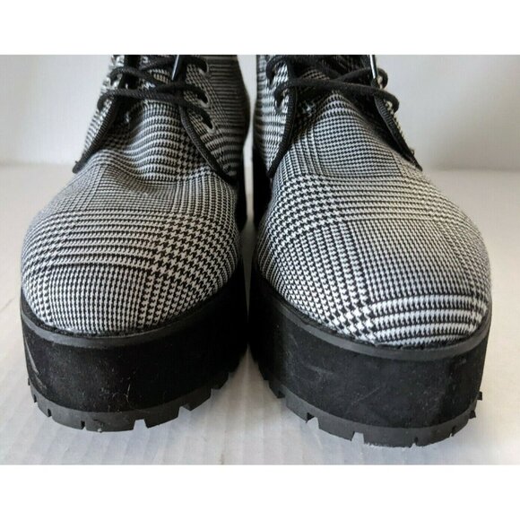 New Forever 21 Women's Glen Check Ankle Boots Black Textile Platform Size 8( 39) - Picture 6 of 6
